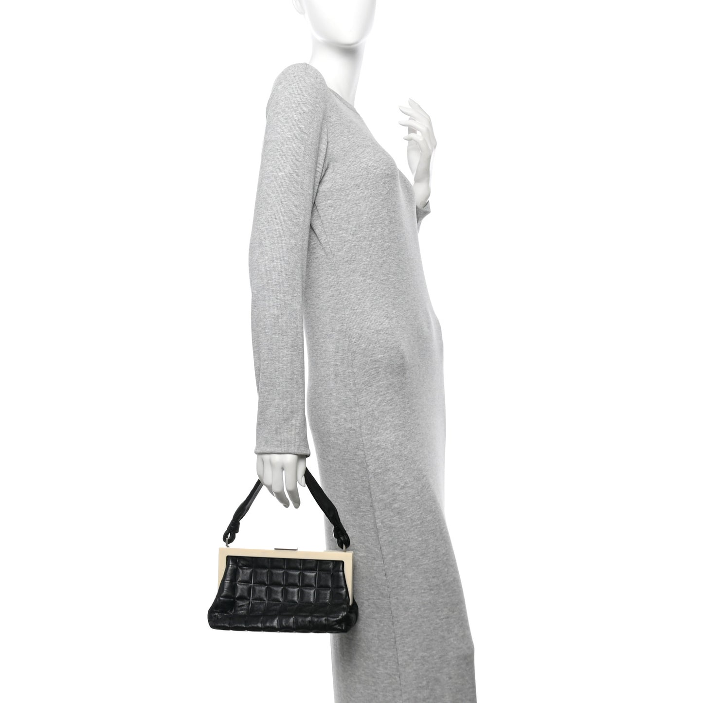 Lambskin Chocolate Bar Quilted Frame Shoulder Bag Black