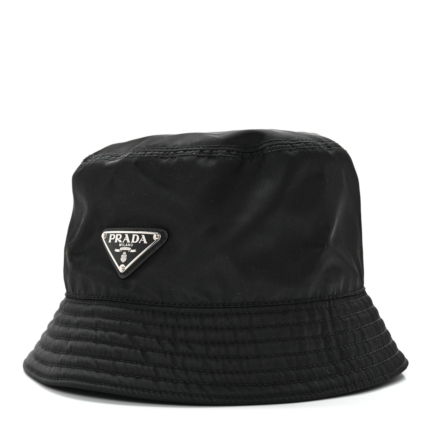 Prada Re-Nylon Metal Triangle Logo Mens Bucket Hat S Black 1 of 10