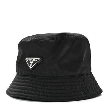 Prada Re-Nylon Metal Triangle Logo Mens Bucket Hat S Black 1 of 10