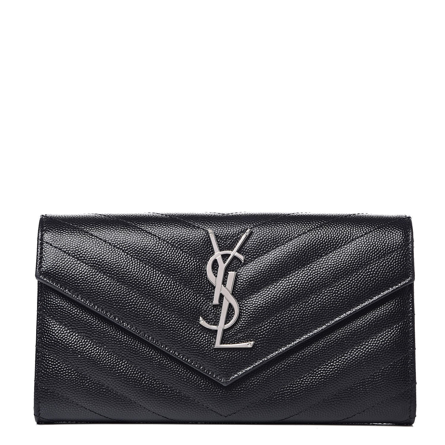 Saint Laurent Grain De Poudre Matelasse Chevron Small Monogram Chain Wallet Black 1 of 8