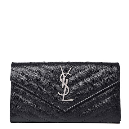 Saint Laurent Grain De Poudre Matelasse Chevron Small Monogram Chain Wallet Black 1 of 8