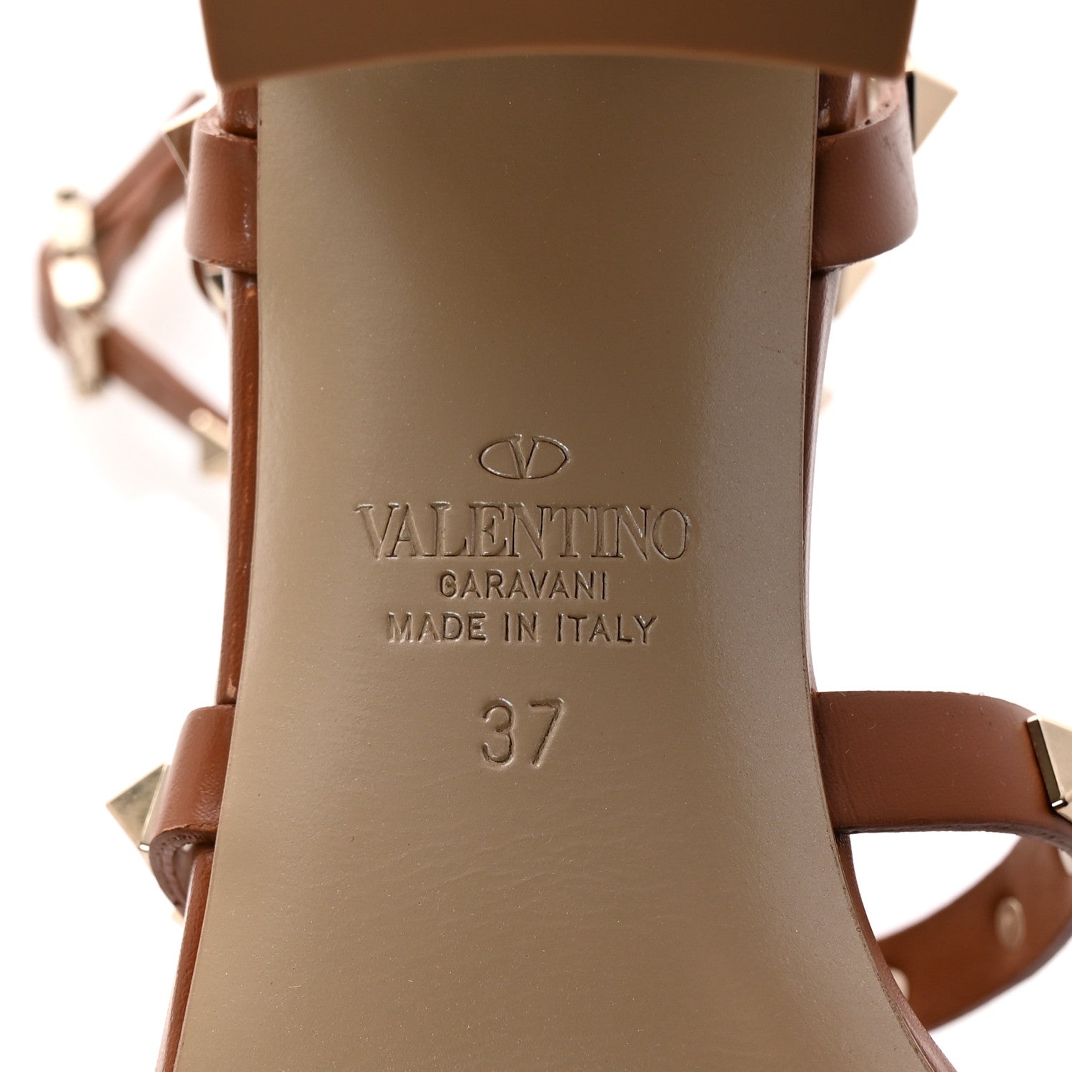 Valentino Garavani Calfskin Rockstud 60mm City Sandals 37 Saddle Brown 7 of 9