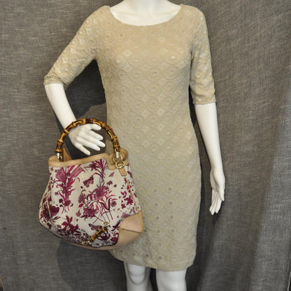 Gucci Canvas Floral Flora Peggy Bamboo Top Handle Hobo 2 of 8