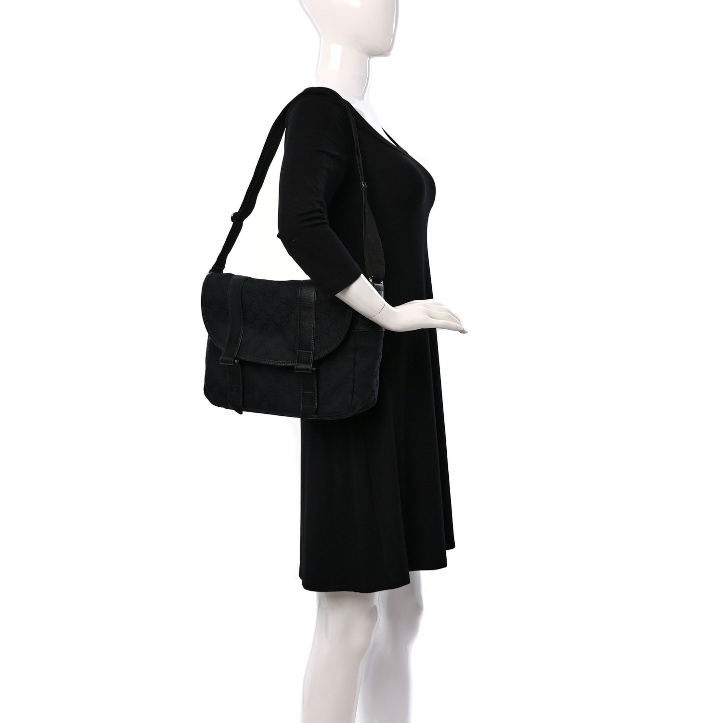 Monogram Medium Double Buckle Flap Messenger Bag Black