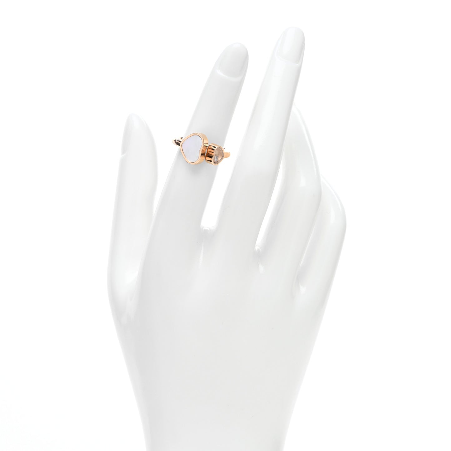 18K Rose Gold Diamond Mother of Pearl Happy Hearts Ring 49 4.75
