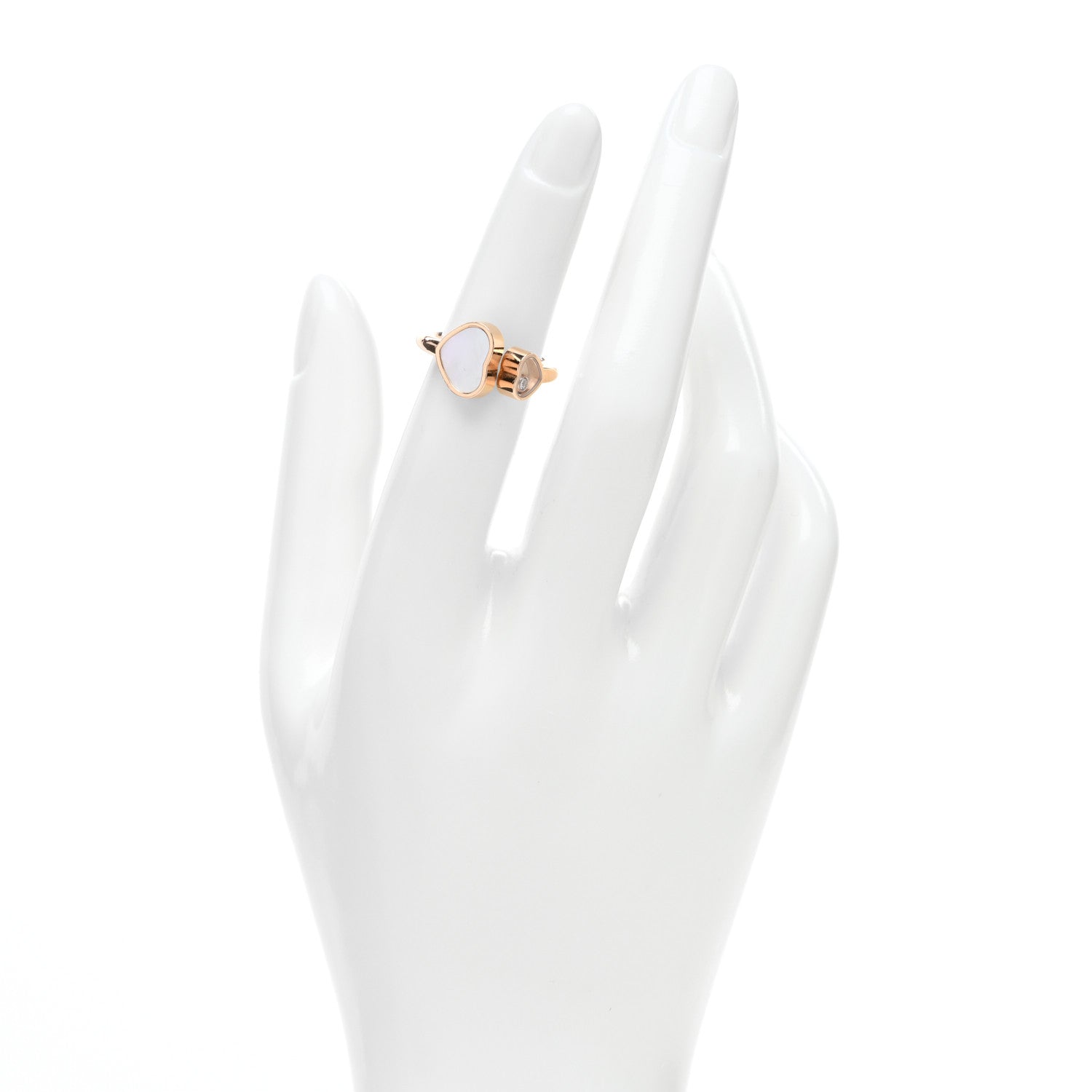Chopard 18K Rose Gold Diamond Mother of Pearl Happy Hearts Ring 49 4.75 2 of 4