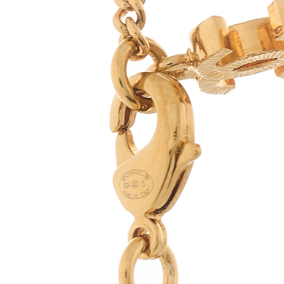 Crystal Baguette CC Pendant Necklace Pink Gold
