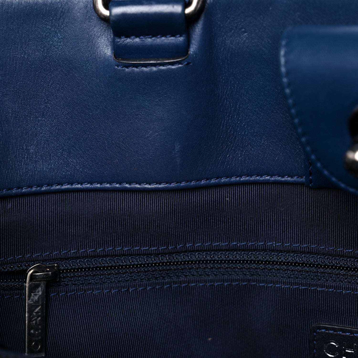 Chanel Calfskin Quilted Boy Shopping Tote Navy Blue 13 of 17