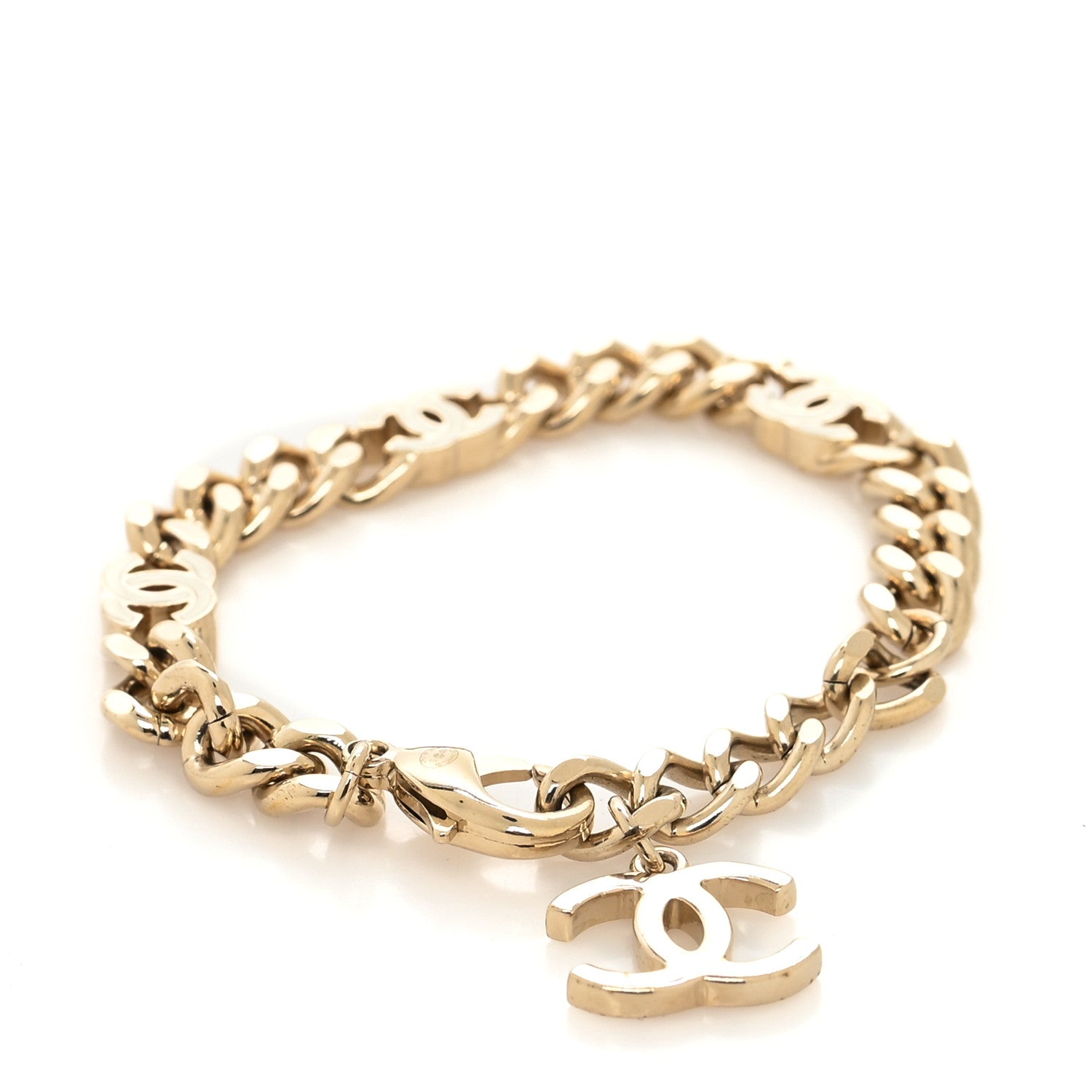 Chanel Enamel Metal CC Chain Bracelet Gold White 3 of 4