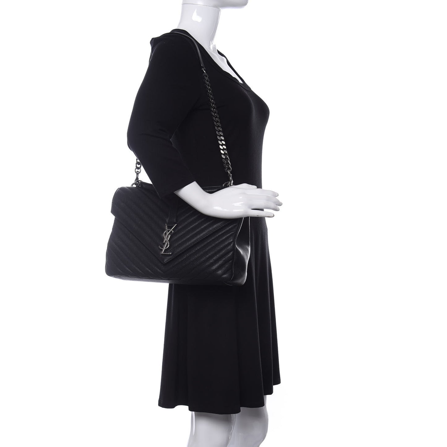 Sheepskin Matelasse Chevron Monogram Large College Satchel Black