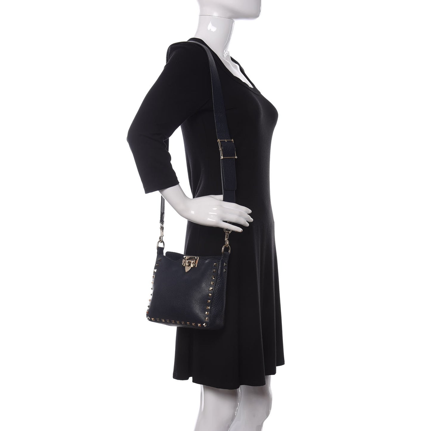 Pebbled Calfskin Mini Rockstud Flip-Lock Messenger Bag Marine