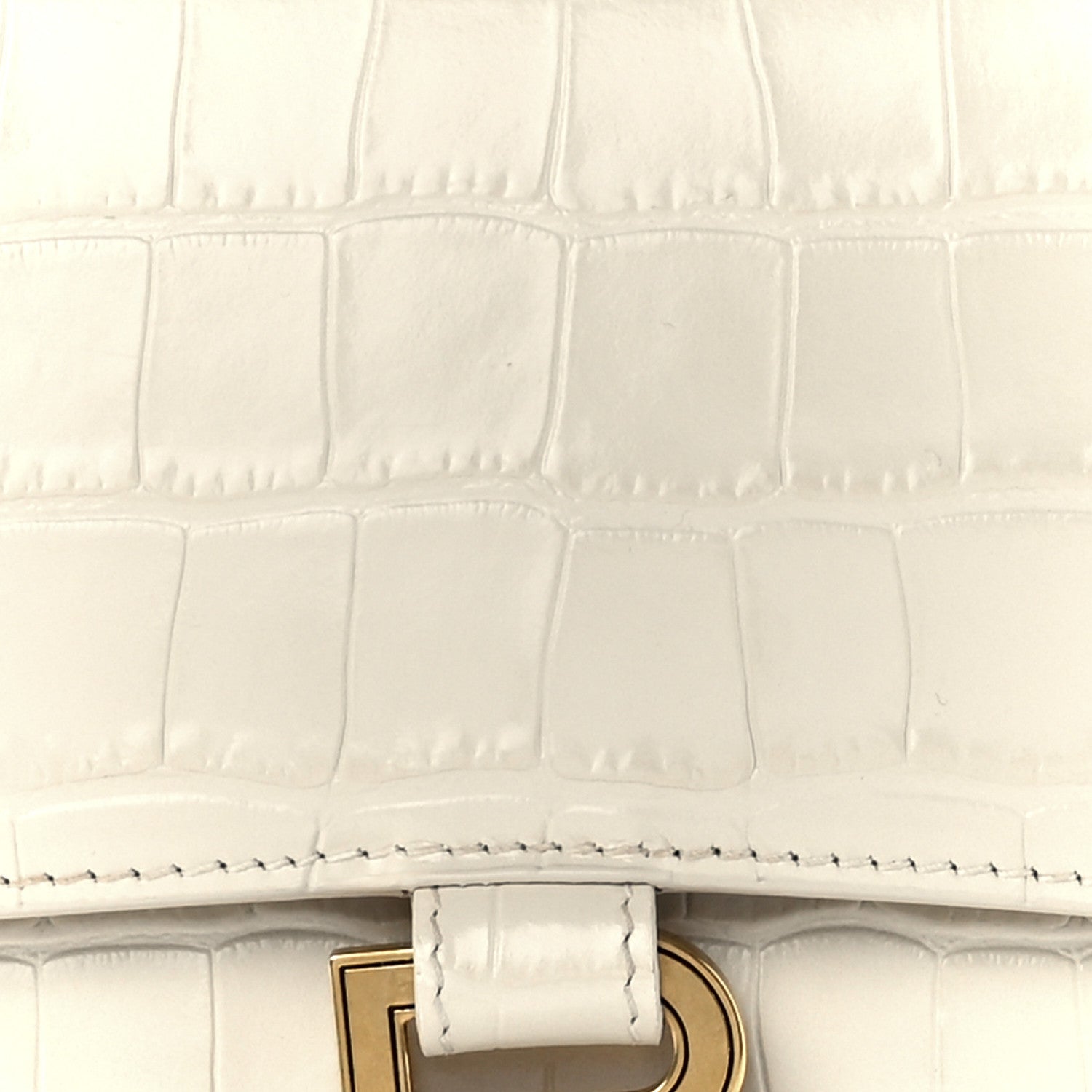 Balenciaga Shiny Calfskin Crocodile Embossed Small Hourglass Top Handle Bag Cream 7 of 10