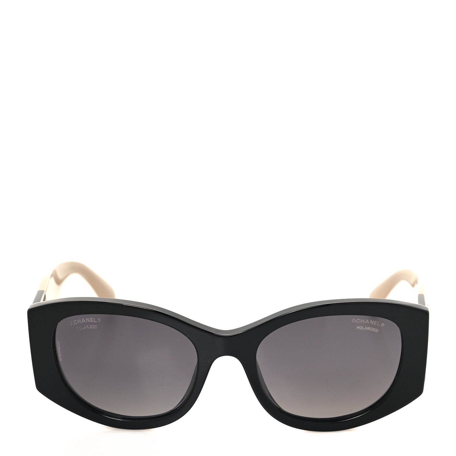 Chanel Acetate Polarized Rectangle Sunglasses 5524 Black Beige 2 of 8