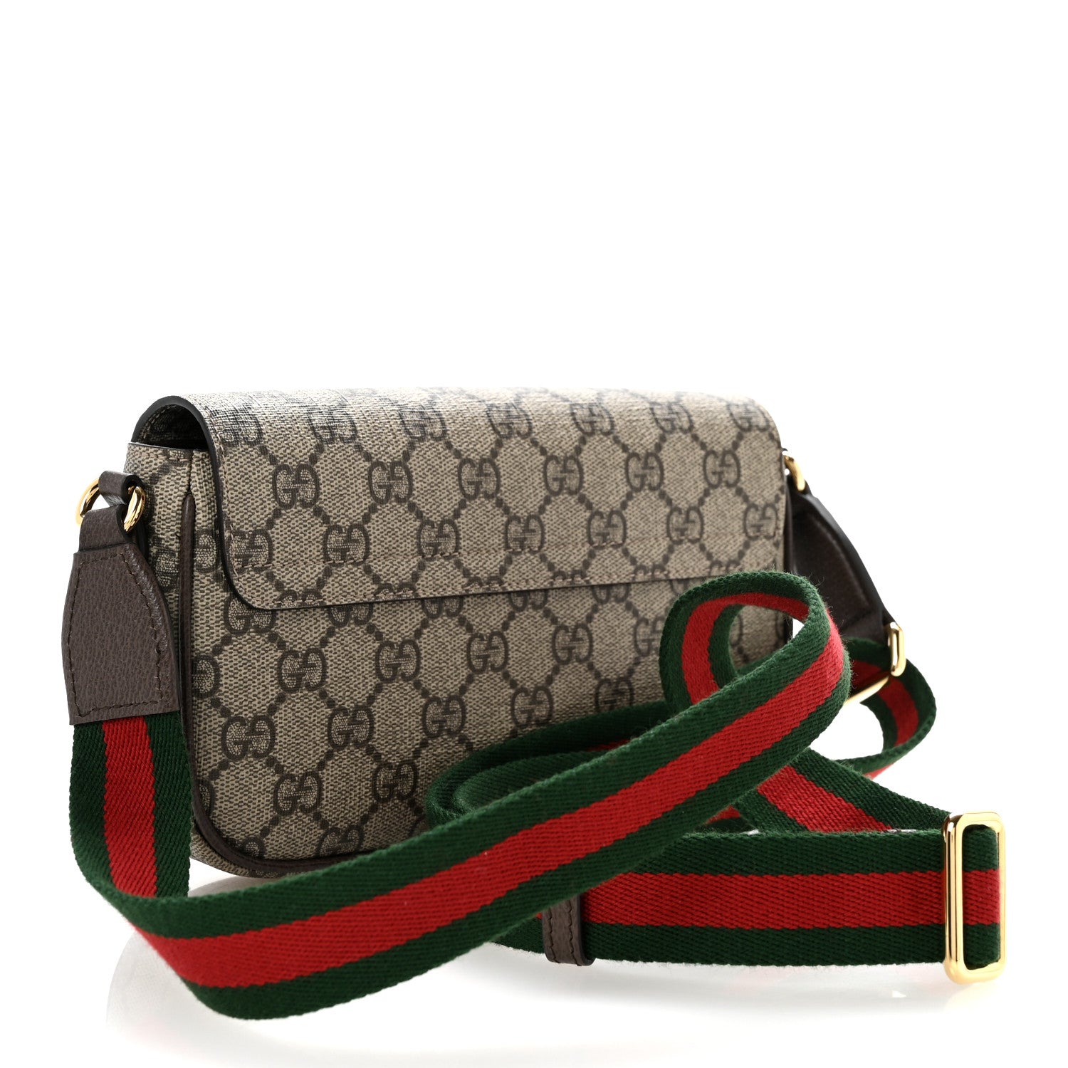 Gucci GG Supreme Monogram Textured Dollar Calfskin Web Mini Ophidia Envelope Shoulder Bag Beige Ebony New Acero 3 of 10