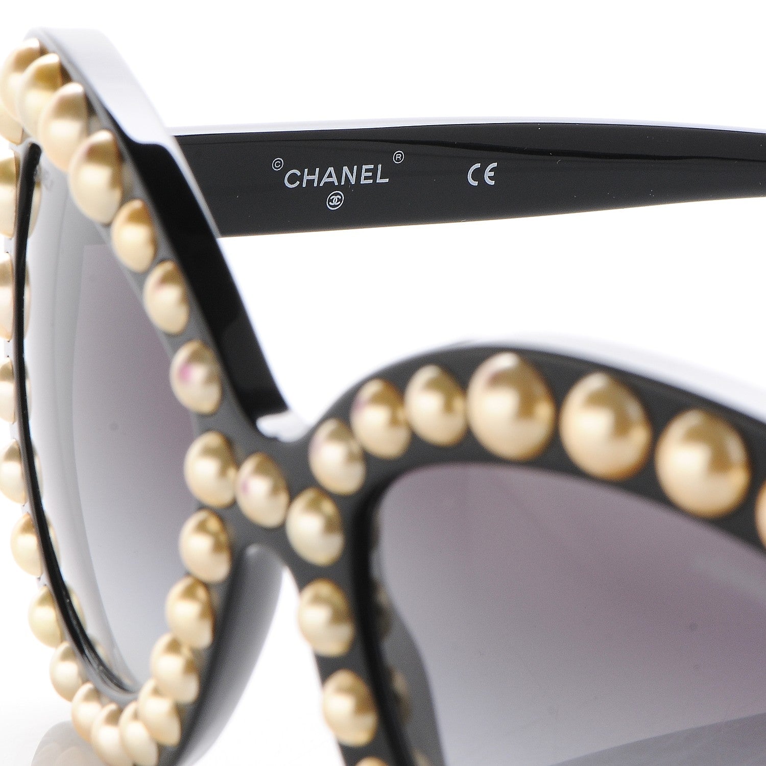 Chanel Pearl Cat Eye Sunglasses Gold Black 6 of 8