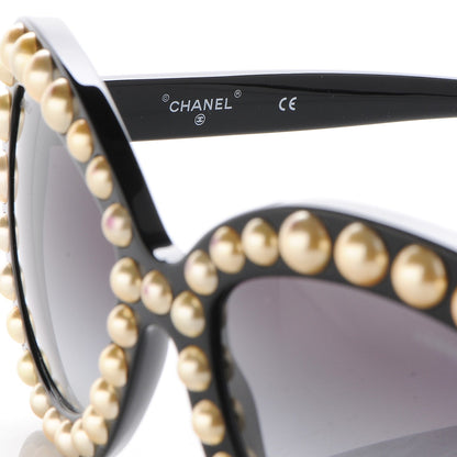 Chanel Pearl Cat Eye Sunglasses Gold Black 6 of 8