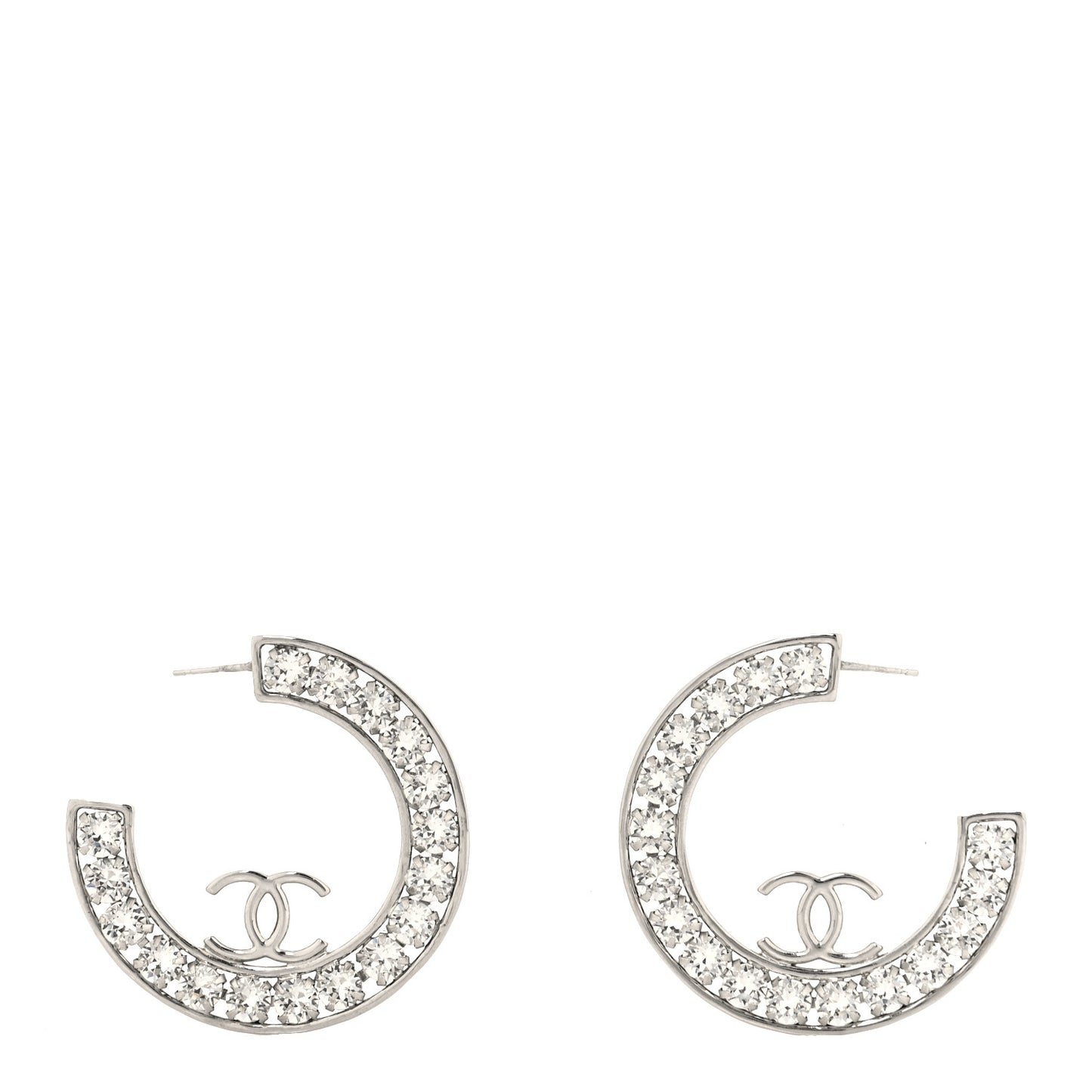 Crystal CC Hoop Earrings Silver