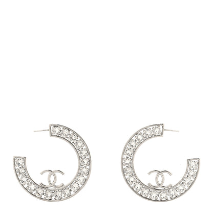 Chanel Crystal CC Hoop Earrings Silver 1 of 8