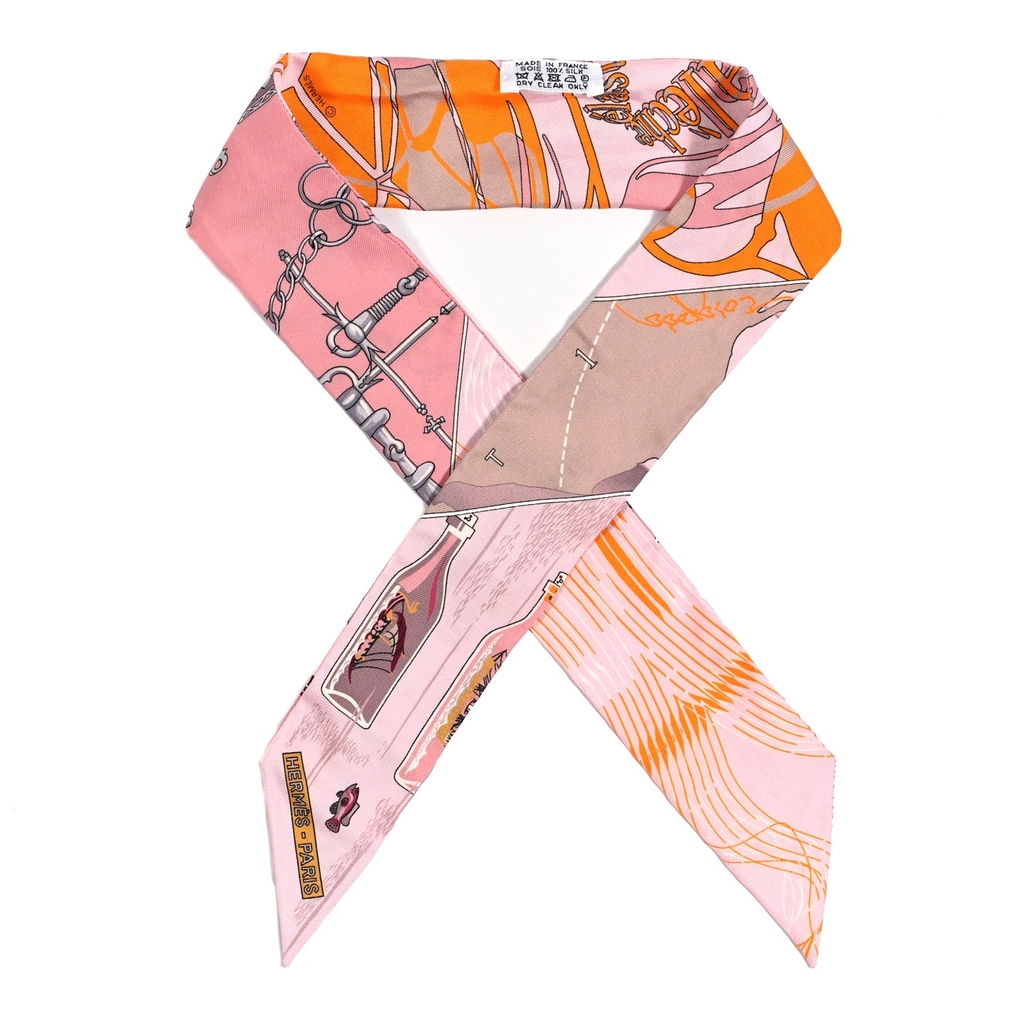 Silk Caleche Mors Et Bouteilles Twilly Rose Jaune Gris