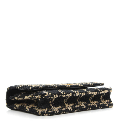 Chanel Tweed Quilted Chanel 19 Wallet On Chain WOC Black Beige 4 of 10