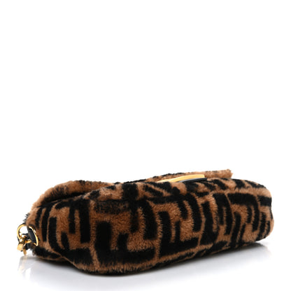 Fendi Shearling Vitello Dolce Macro FF 1974 Baguette Tobacco Black 4 of 10