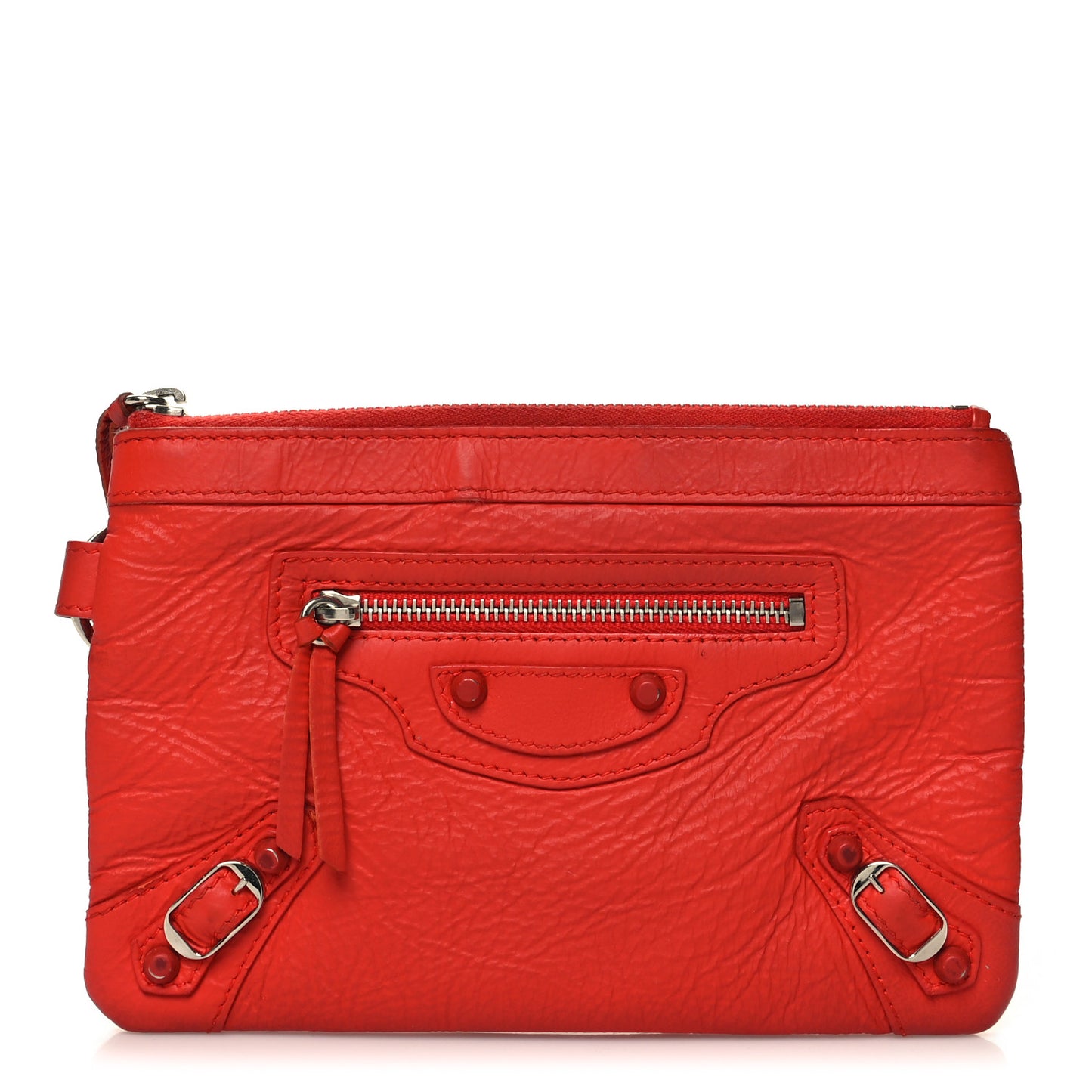 Matte Goatskin Rubber Covered Classic Hardware Small Pouch Rouge Coquelicot
