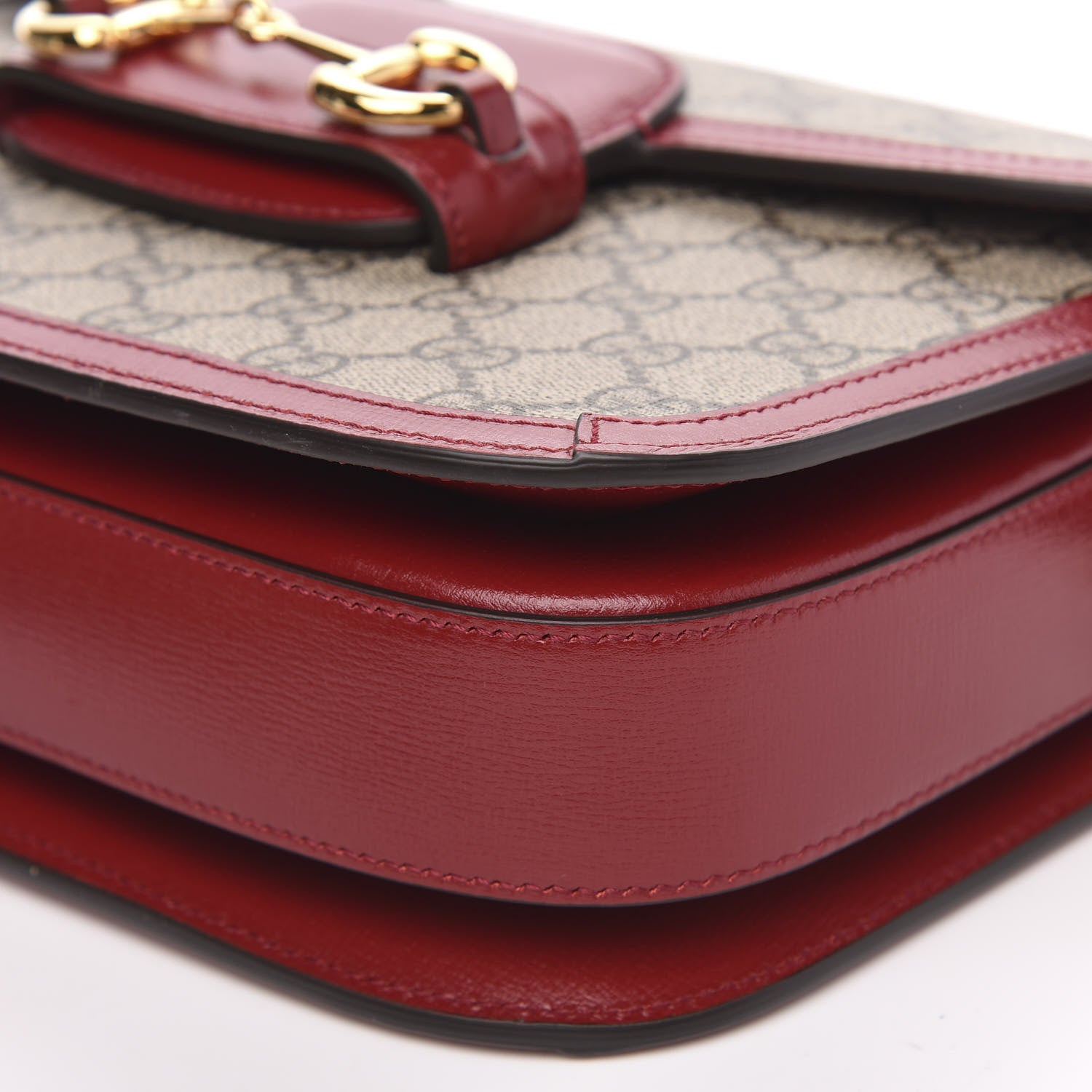 Gucci GG Supreme Monogram Azalea Calfskin Horsebit 1955 Shoulder Bag Beige Ebony New Cherry Red 10 of 10