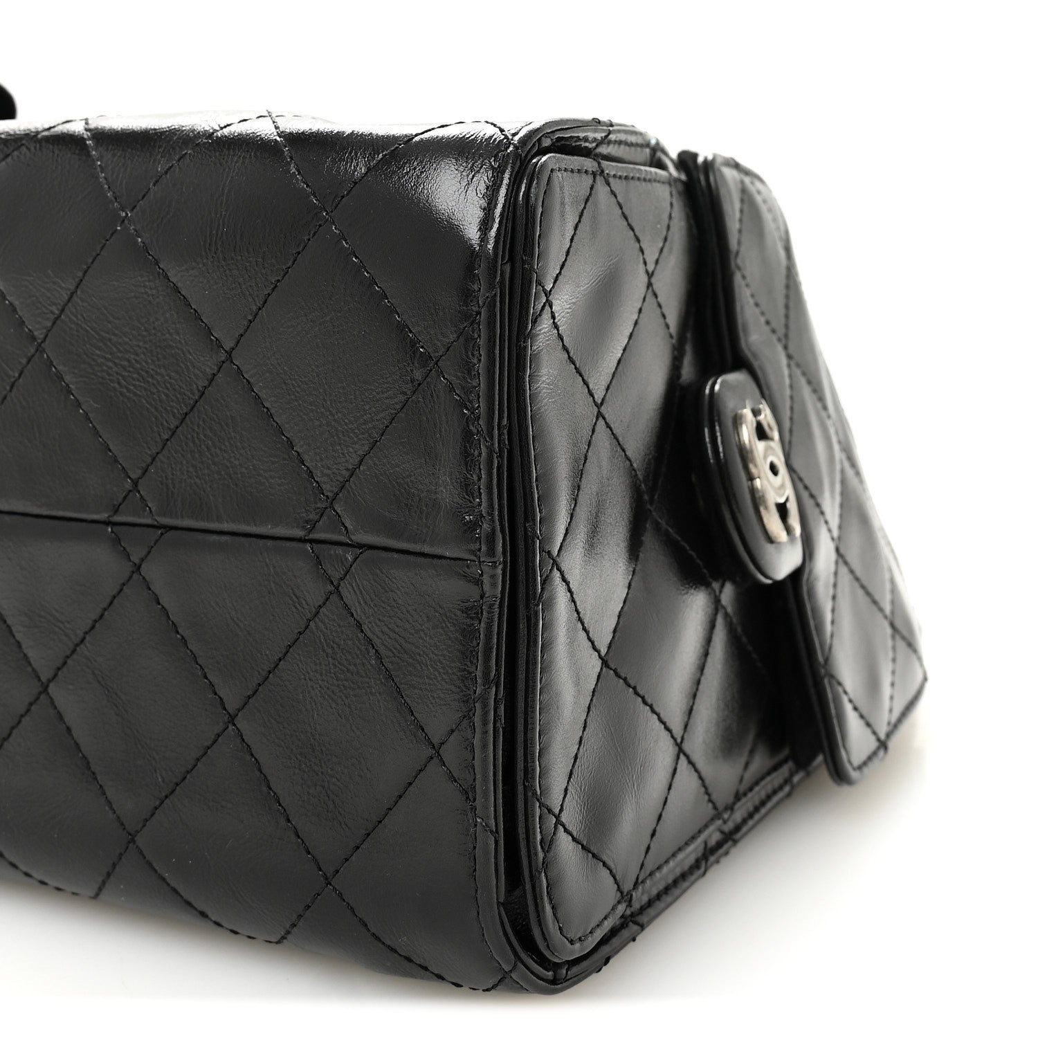 Chanel Shiny Crumpled Calfskin Quilted Small Chanel 25 Handbag Black 10 of 11