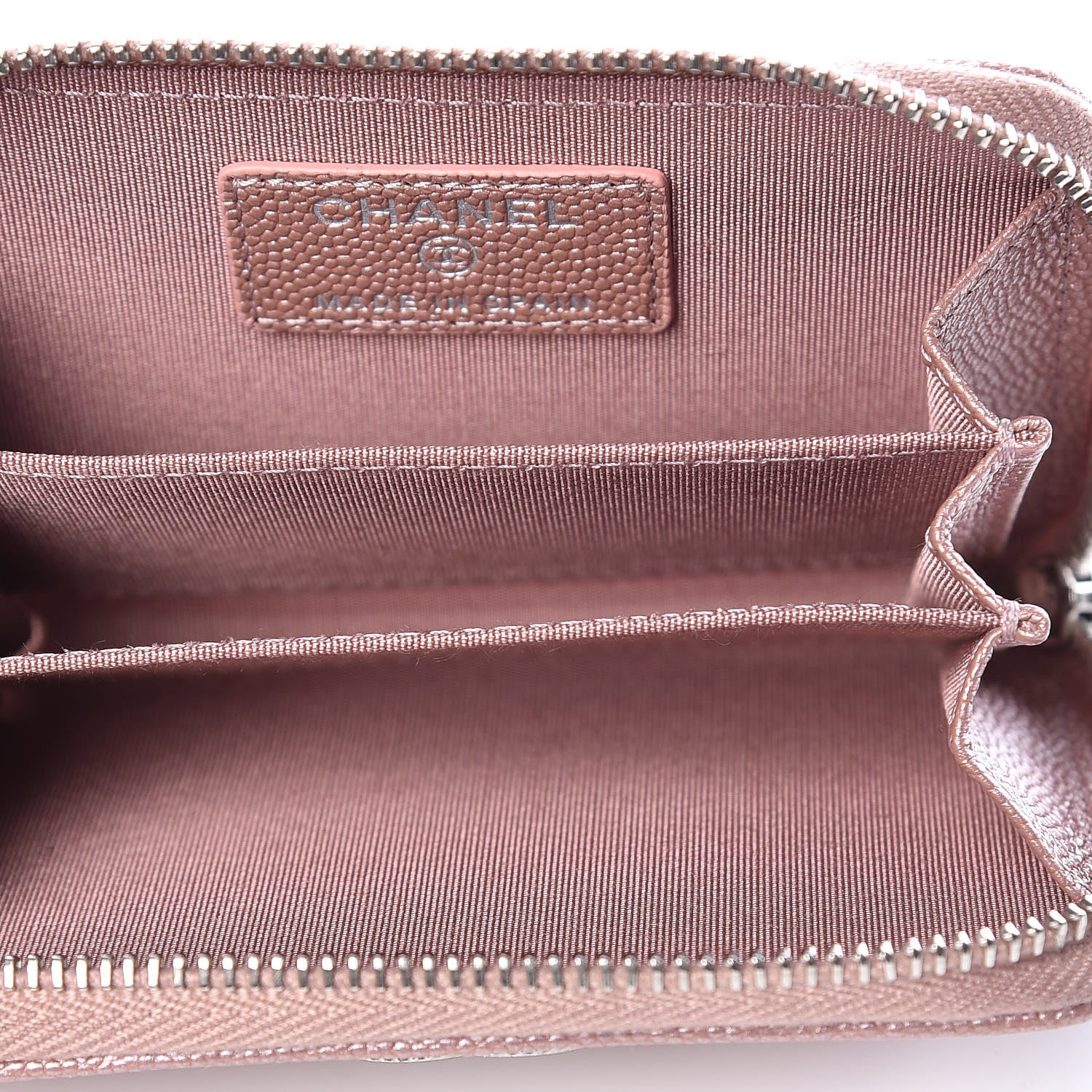 Chanel Metallic Caviar Chevron Quilted Vintage Mademoiselle Zip Coin Purse Pink 5 of 8