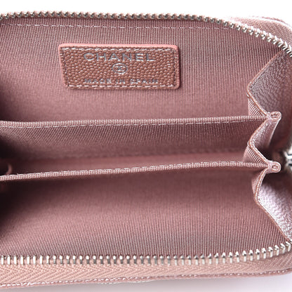 Chanel Metallic Caviar Chevron Quilted Vintage Mademoiselle Zip Coin Purse Pink 5 of 8