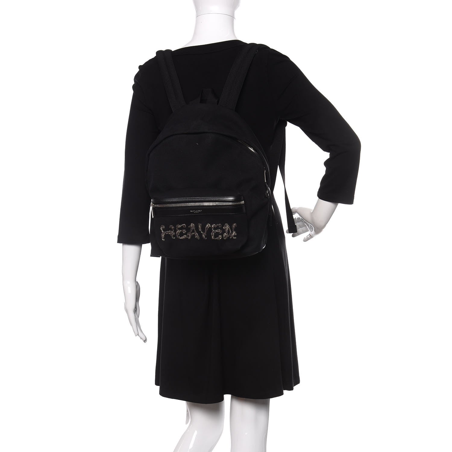 Saint Laurent Canvas Signature Heaven Embroidered Mini City Backpack Black 2 of 11