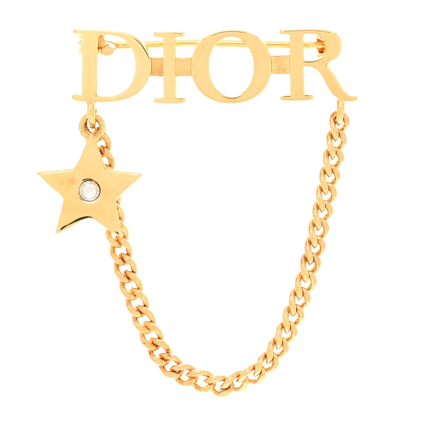 Metal Crystal Logo Dio(r)evolution Chain Brooch Gold