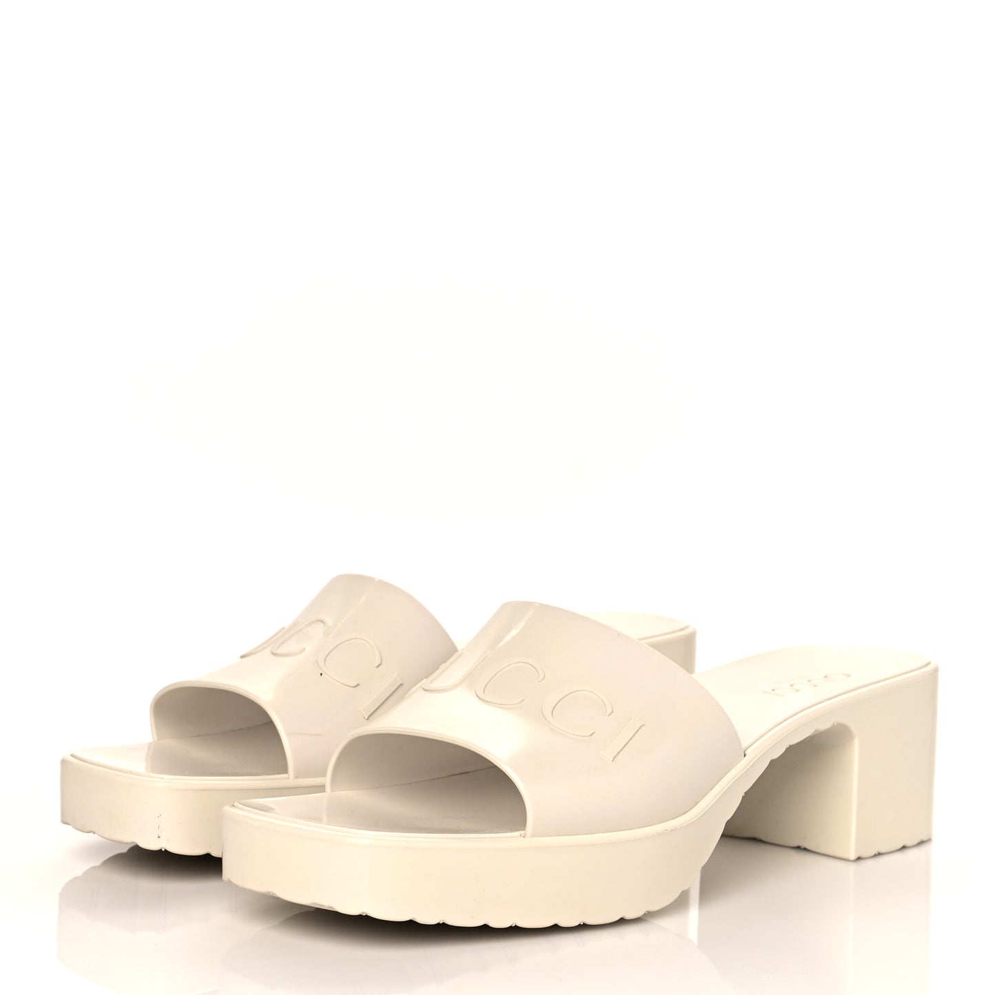 Rubber Gucci Logo Womens Platform 20/60mm Slide Sandals 40 Mystic White