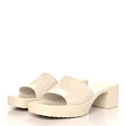 Gucci Rubber Gucci Logo Womens Platform 20/60mm Slide Sandals 40 Mystic White 3 of 8