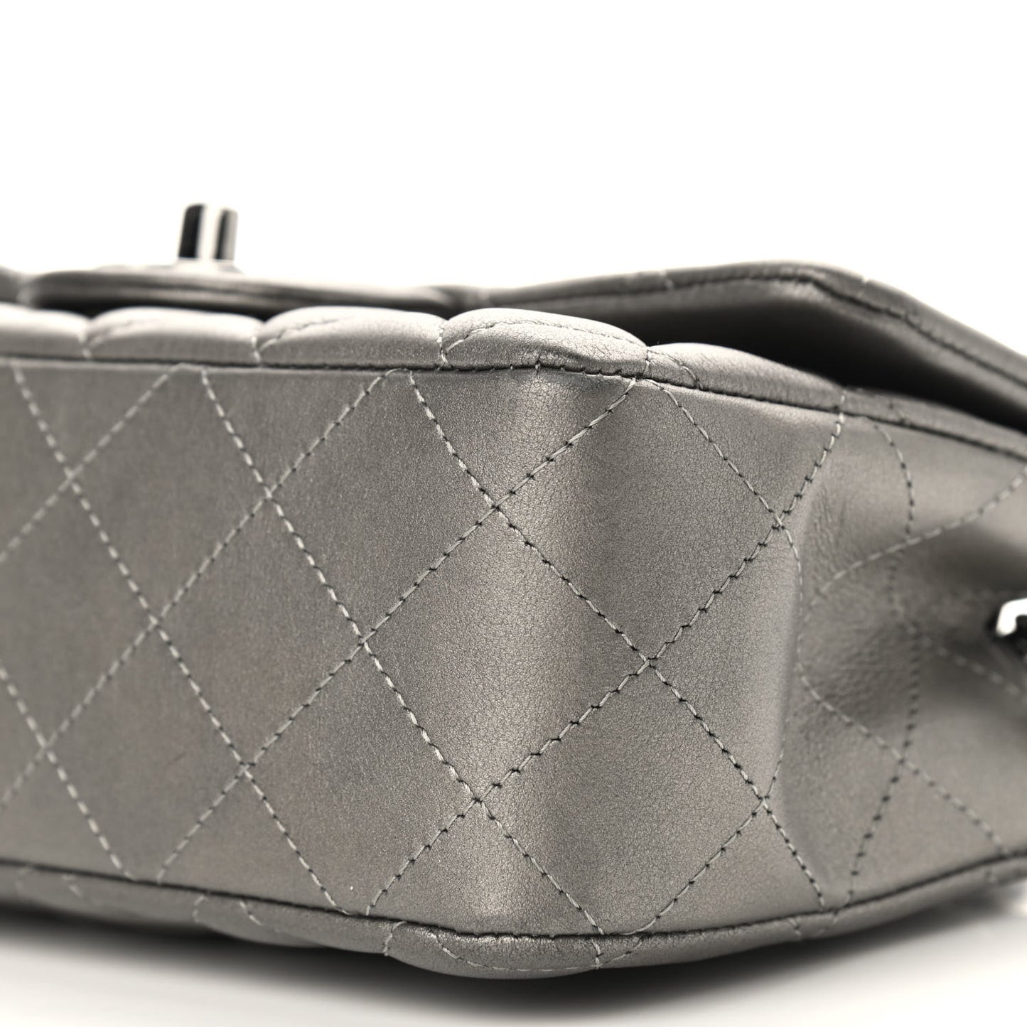 Metallic Calfskin Quilted Mini Rectangular Flap Ruthenium