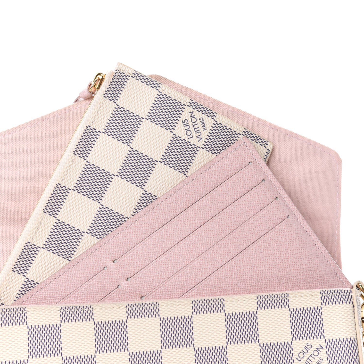 Louis Vuitton Damier Azur Pochette Felicie Chain Wallet Rose Ballerine 11 of 13