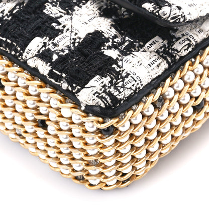 Chanel Tweed Quilted Mini Side Pearl Flap Bag Black Ecru White 11 of 11