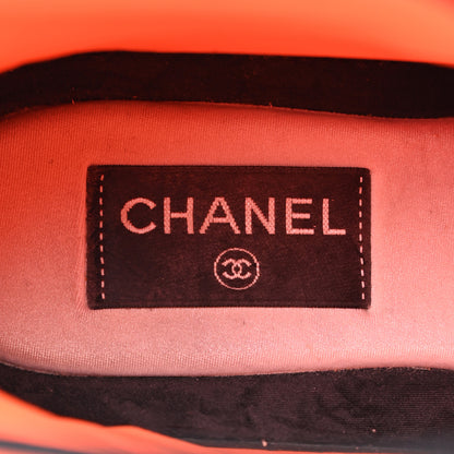 Chanel Suede Calfskin Lambskin Neoprene High Top CC Sneakers 40 White Fluo Orange 7 of 10