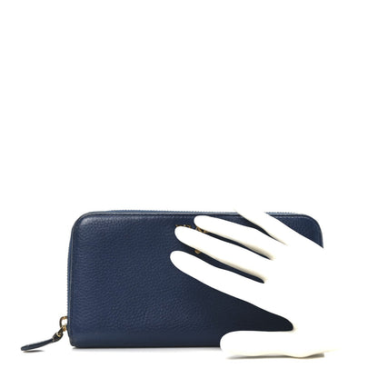 Prada Vitello Daino Metal Zip Around Wallet Blue 2 of 9
