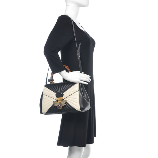 Calfskin Bamboo Trapuntata Queen Margaret Top Handle Bag Mystic White Black