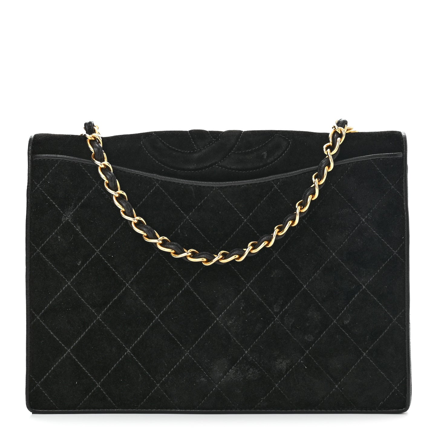 Suede Quilted CC Small Single Flap Black