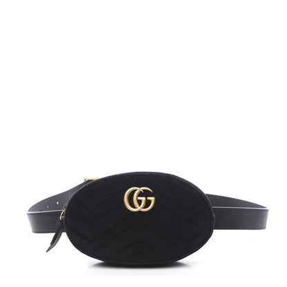 Gucci Velvet Matelasse GG Marmont Belt Bag 95 38 Black 1 of 11