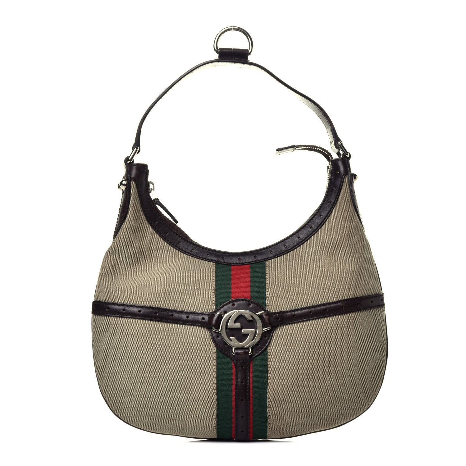 Gucci Canvas Web GG Reins Hobo Brown 1 of 9