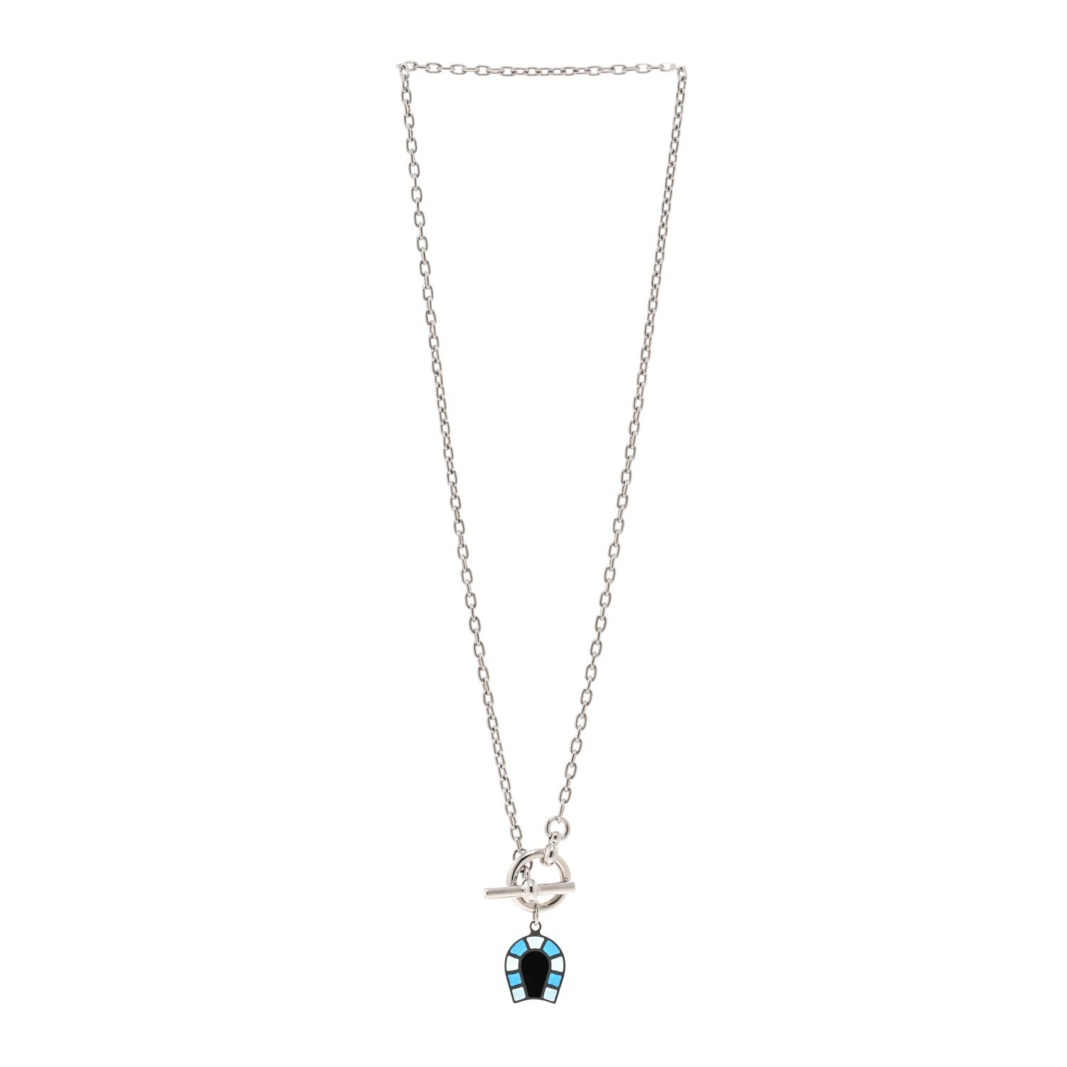 Hermes Palladium Enamel Etrier Necklace Bleu 3 of 5