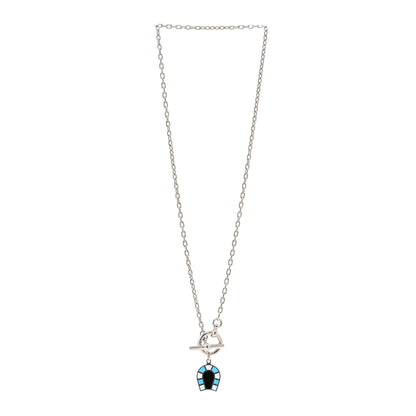 Hermes Palladium Enamel Etrier Necklace Bleu 3 of 5