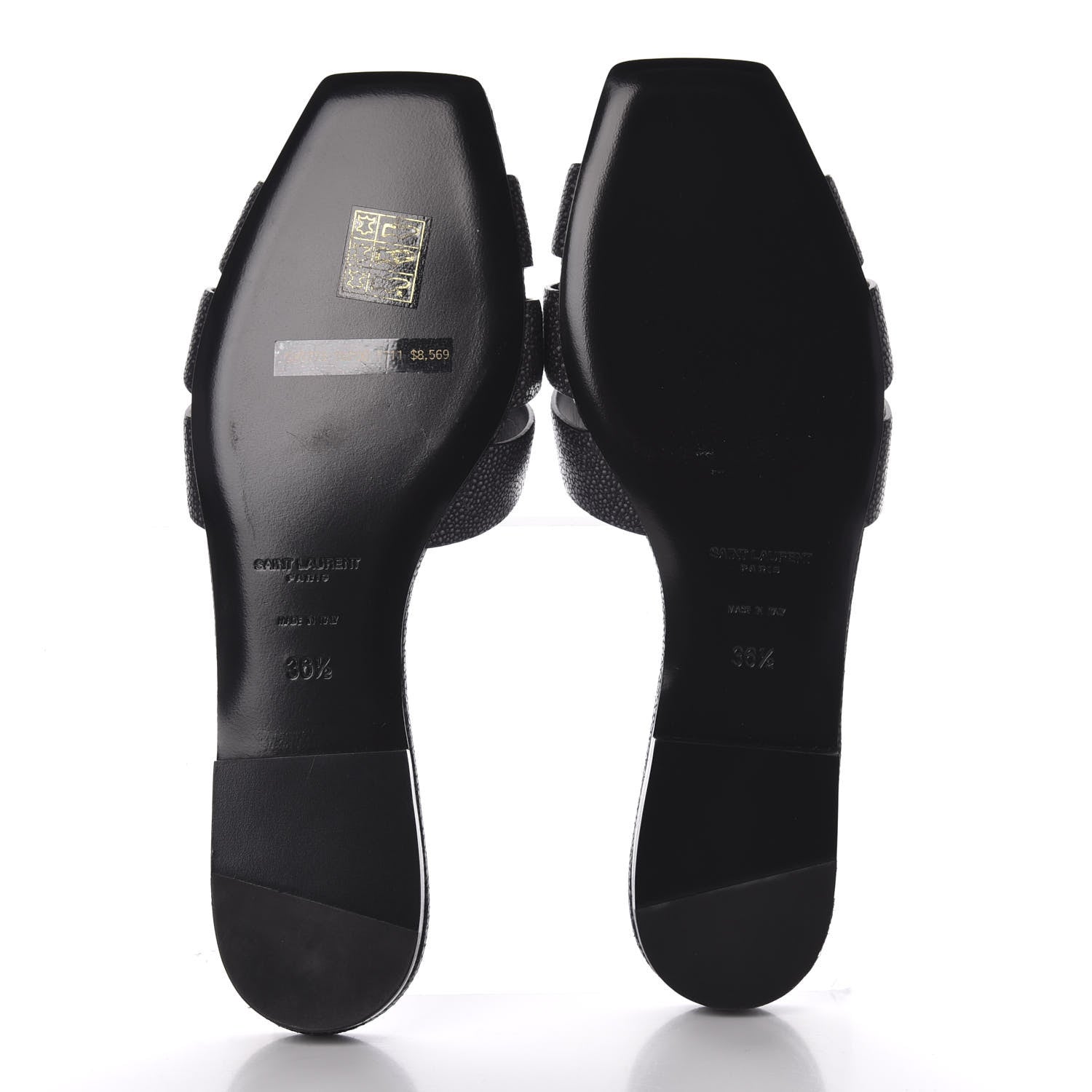 Saint Laurent Calfskin Galuchat Embossed Tribute 05 Slide Sandals 36.5 Black 5 of 9