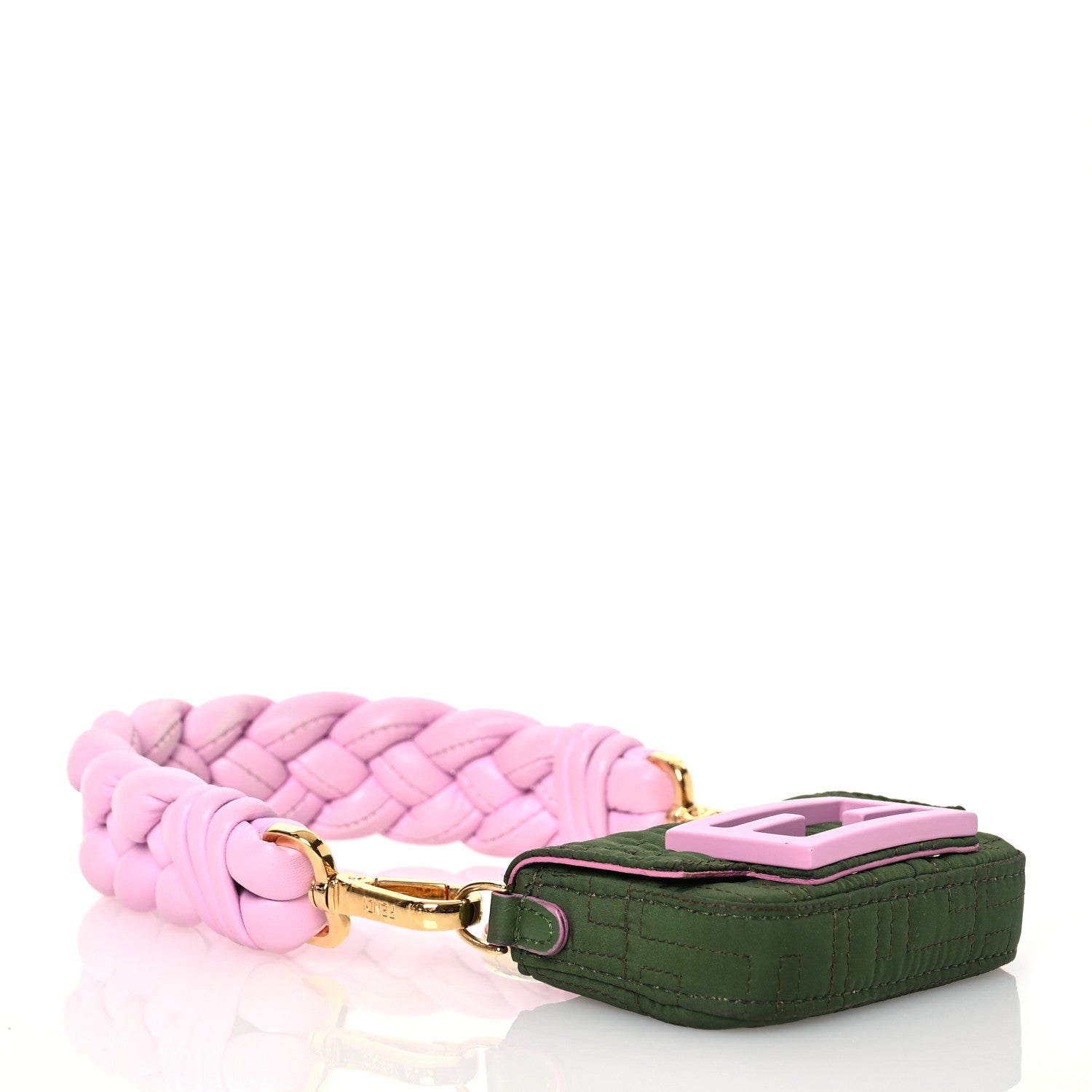Fendi Nylon Nappa FF Stitched Nano Baguette Maxi Handle Charm Green Pink 4 of 14