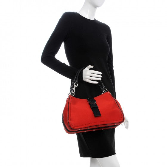 Satin Crystal Hardcore Shoulder Bag Red