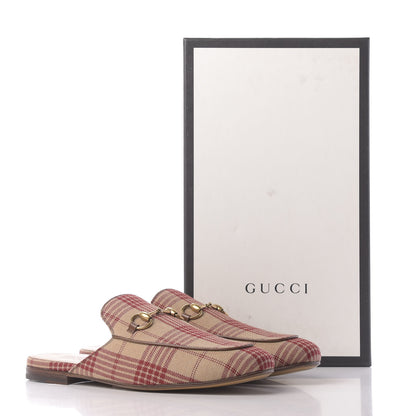 Gucci Canvas Tartan Mens Princetown Slippers 8.5 Camel Red Cuir 11 of 11