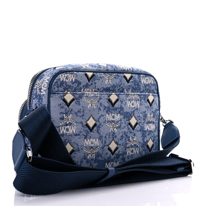 MCM Vintage Jacquard Monogram Small Aren Crossbody Blue 3 of 8